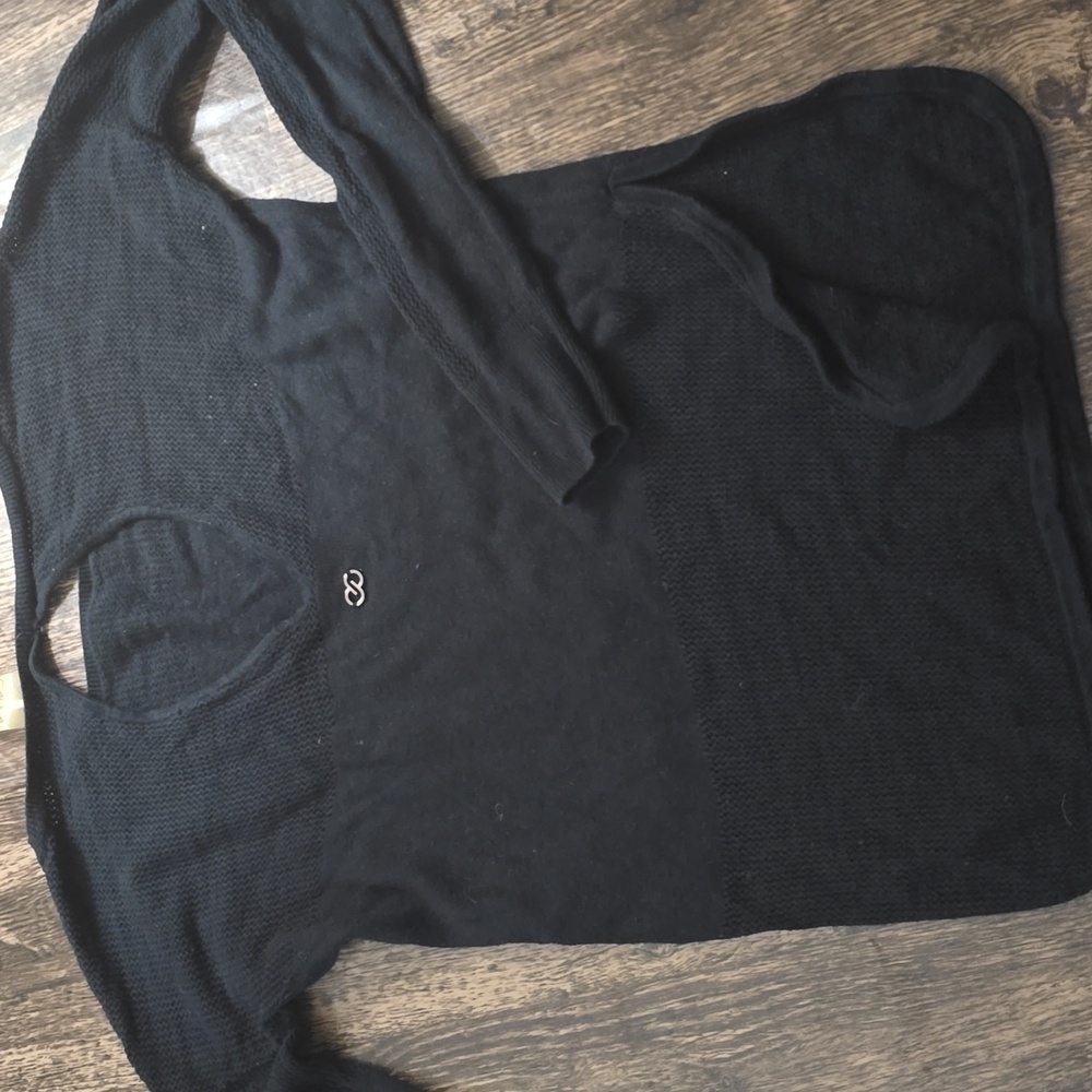 CALIA by Carrie Underwood Black Knit Long Sleeve Top Keyhole Sweater Textured